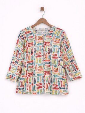 TALBOTS Colorful Novelty Shoe Print button‎ up Cardigan Women Size 1X